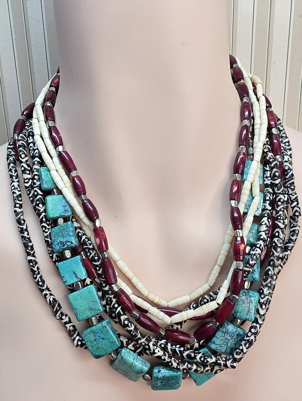 🔥 Artisan Bone & Horn Tribal Multi Strand Statement Necklace 🔥